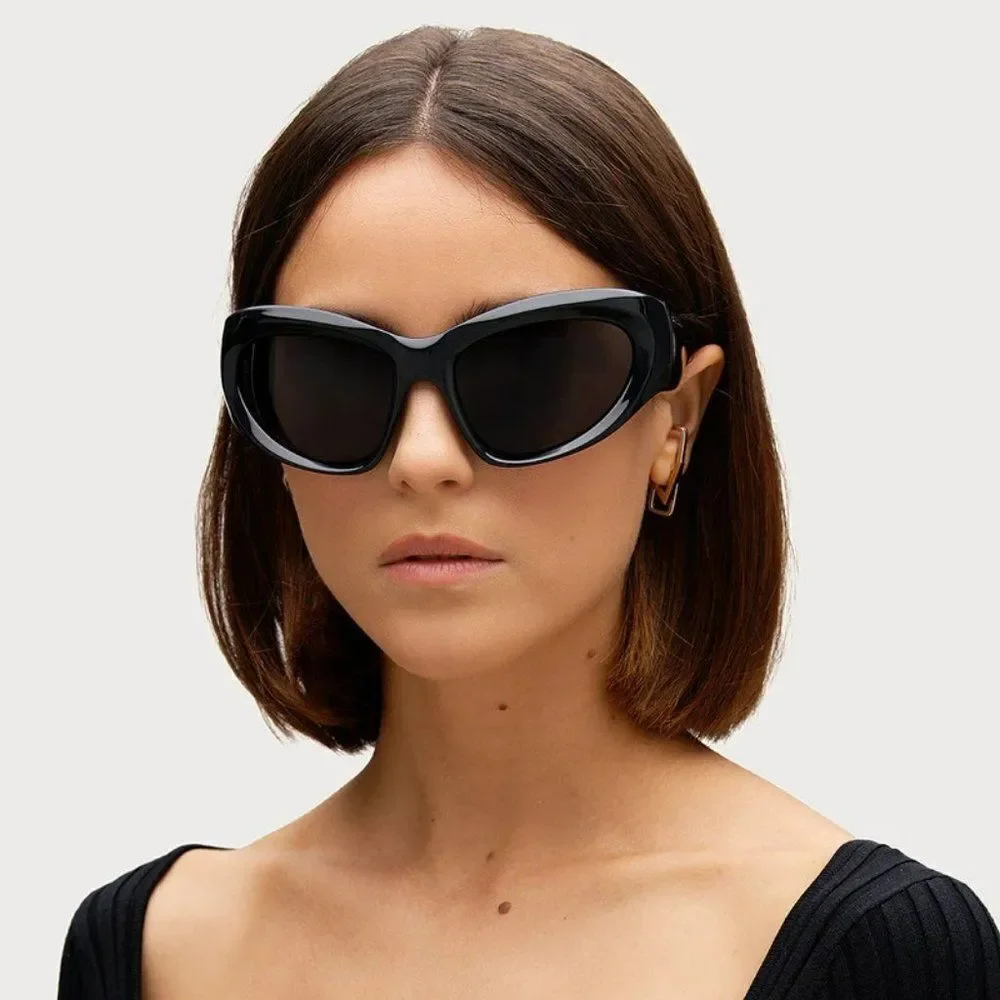 NEW Balenciaga BB0228S 001 Black Grey Wraparound Extreme Unisex Sunglasses